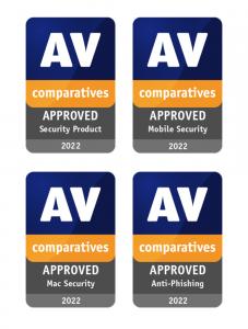 Awards with the inscription of category 2022 and the logo of AV-Comparatives.