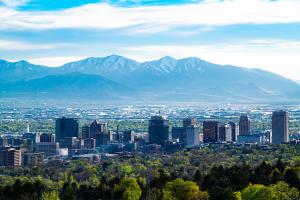 A picture showing an aerial view of the Salt Lake City skyline