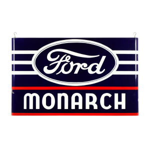 Scarce 1940s Canadian Ford Monarch porcelain dealer sign with bullnose ends, quite rare, 45 ¼ inches by 74 ½ inches and boasting exceptional color and gloss (est. CA$12,000-$15,000)