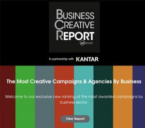 Color bars on a black background with text, AdForum Business Creative Report