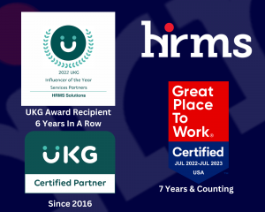 HRMS awards from UKG, UKG Certified Partner and Great Place to Work