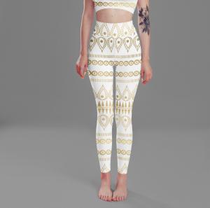 Bohemian Gold White High Waist Yoga Leggings to Wear at The Burning Man Festival from Happy Being Well