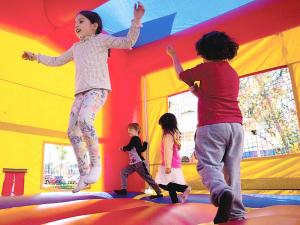 Shaking it up inside the bouncy house