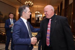 Australian Education Minister Jason Clare with CDU Vice-Chancellor Scott Bowman