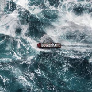 container ship in rough sea