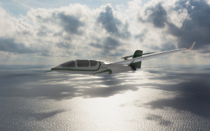 Electron 5 aircraft in MintAir Livery flying above the sea