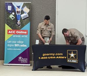 Army recruiting table at  Austin Community College
