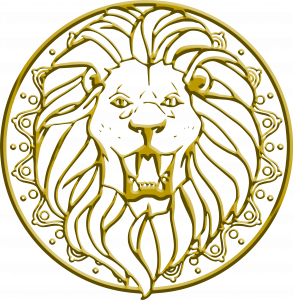 Gold circular lionshead logo