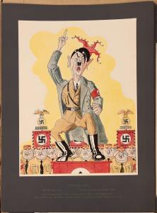 Set of 25 "Hitleriada Furiosa" & "Hitleriada Macabra" prints by Stanislaw Toegel, from 1945 and 1946 ($1,500). Toegel drew the cartoons while a prisoner in a Nazi Germany POW camp.