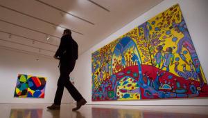 Androgyny by Morrisseau, right, is shown in the National Gallery of Canada in Ottawa in 2017. (Adrian Wyld/The Canadian Press )