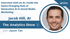 Cover art for the episode featuring Jacob Hill, titled Interview with an AI, Inside the Game-Changing Role of Generative AI in Social Media Marketing