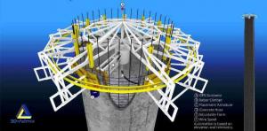Shows an automated slip forming machine building a tower.