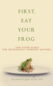 First, Eat Your Frog front cover featuring a frog on a plate surrounded by pearls