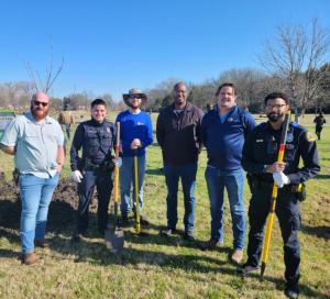 Foresters from the City of Dallas, Texas Trees Foundation, and representatives from the City of Dallas and Dallas Police collaborated on this planting.