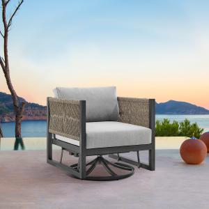 Mareike Outdoor Patio Swivel Lounge Chair in Aluminum with Rope and Cushions is where style and mobility come together.