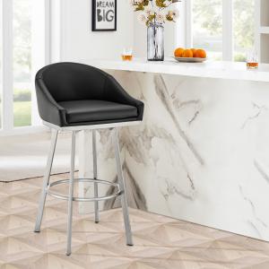 Armen Living's Eleanor Swivel Counter or Bar Height Stool in Faux Leather and Metal blends modern mobility with stylish function.