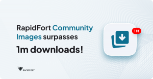 Promotional image stating that RapidFort Community Images Project has surpassed one million downloads.