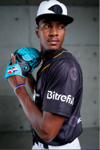 Perth Heat pitcher Junior William poses for the camera