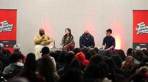 The panelists at the Teen Innovation Summit in front of over 500 Milwaukee area high school students // image by Andre Simmons