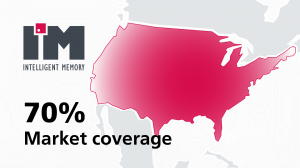 Logo of Intelligent Memory and Map of the U.S. saying IM covers 70% of the market