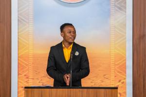 Sandile Hlayisi, Chairperson of the Scientology Volunteer Ministers addressing the recent graduates.