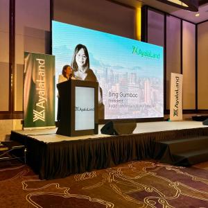 Bing Gumboc, President, Ayala Land International Sales, Inc. while delivering her message at the media conference