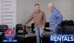 Mobility City of Salt Lake City Owner Jase Hoover with customer in the Showroom