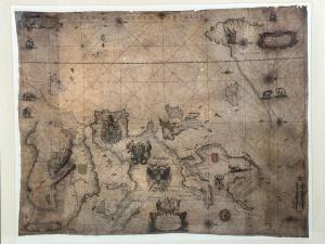 17th century Dutch Baroque map titled Pascaarte van alle de Zecusten van Europa by Anthonie Jacobsz, rare and obscure, made on animal skin vellum ($36,900).