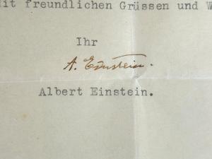 Two-page typed letter in German, signed by Albert Einstein, dated 1950 and addressed to the well-known medalist and portraitist Prof. Artur Immanuel Lowental ($10,455).