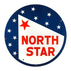 Canadian 1950s North Star Gasoline double-sided porcelain service station sign, 71 ¼ inches in diameter (CA$12,980).