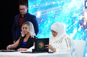 Al Matiya Club and Dhahab Sports members at the partnership signing ceremony.