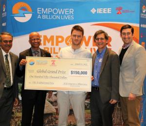 EBL Global Grand Prize winner, Lucas Richard from Nanoe receives the award from IEEE EBL, PELS and Foundation Leadership and Staff.