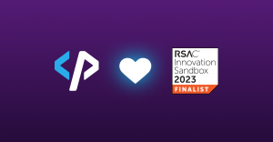 Pangea logo with heart icon and RSA innovation sandbox 2023 logo
