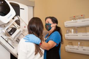 Patient receiving 3D mammogram at Huntington-Hill Breast Center