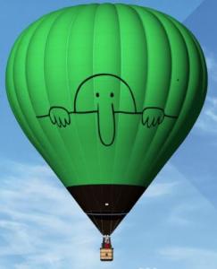 A green hot air balloon.