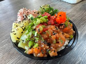 3 Scoop Salmon Poke Bowl, one of the many selections of poke available