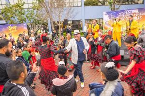 Latin American folkloric dancers kicked up their heels to the music of the Jive Aces.