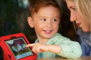 Child and mom ipad literacy software