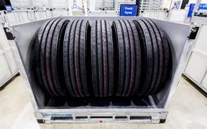 The Goodpack tyre cube solution used in new tyre distribution and logistics.