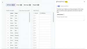 This gif shows how you can use GPT-4 in Osmos to accelerate data ingestion. To combine first and last name columns, the user types in the users full name, and GPT-4 learns the request and returns a formula. The user provides further instructions to skip a
