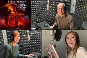 L. Ron Hubbard Presents Writers of the Future Volume 39 Audiobook was recorded by professional recording artists Jim, Tamra, and Taylor Meskimen in their home recording studios