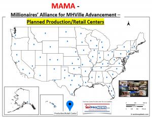 Map of Proposed Locations for new manufactured home production and retail centers. They are located within 350 miles of U.S. population and growth centers.