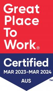 The red and blue logo for a Great Place to Work