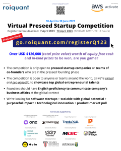 Eligibility for roiquant's 2023 preseed startup competition