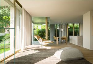 Fotografia da sala de estar e de jantar de um apartamento AZO