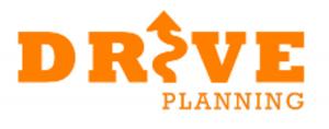 Orange letters spelling out word, Drive Planning with squigly arrow pointed upward
