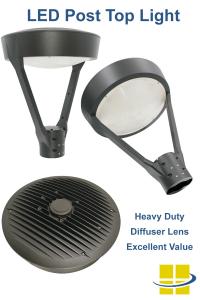 LED Post Top Light with Heavy Duty, Diffuser Lens and Excellent Value