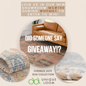 Unique Loom new showroom giveaways will be held at 4 pm, Saturday - Wednesday (April 22-26) and will include (1) drawing per day for a lucky buyer who will Win a Free 5x8 Chenille Jute Rug.