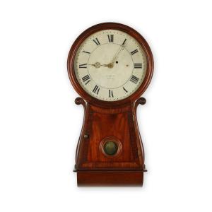 Mahogany, circa 1820s Montreal “key hole” wall clock by Martin Cheney (1778-1855), who produced “elegant house clocks” in Vermont and Montreal (CA$20,060).