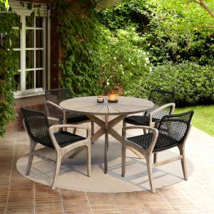 Stunning and modern, Armen Living's Oasis and Beckham 5 Piece Dining Set in Eucalyptus Wood with Rope is a brilliant addition to any home.